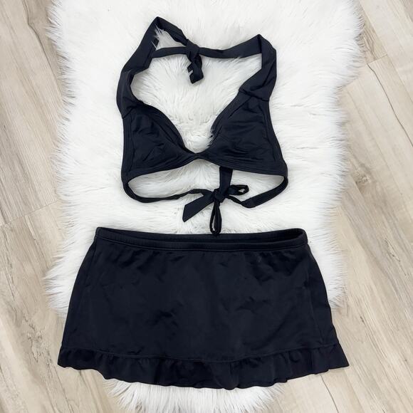 Title Nine Two Piece Black Halter And Swim Skirt Swimsuit Medium - Picture 1 of 7